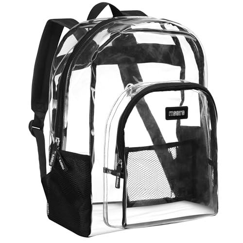 Masirs Handy Laundry Clear Backpack Stadium Approved – Heavy Duty Transparent Bag, Waterproof, Mesh Side Pockets, Easy to Clean, 16 x 11 in - style: Heavy Duty Clear Backpack