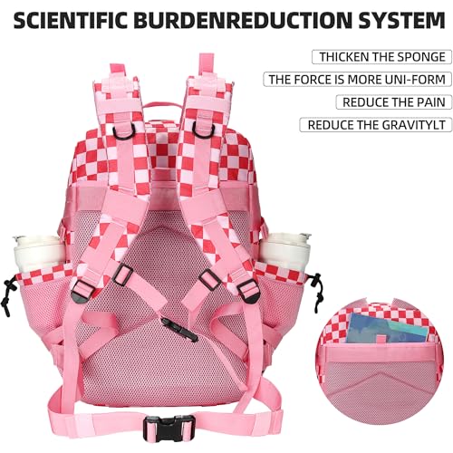 Lovelinks21 45L Tactical Assault Backpack 3 day assault pack with Molle Waterproof backpack Rucksack for Tactical Backpacks (Pink white check) - color: Pink White Check