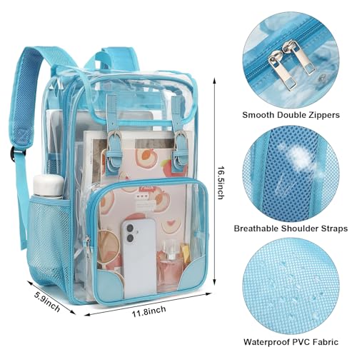Fuyicat Clear Backpack Heavy Duty PVC Transparent Girls Kids School Backpacks Stadium Approved See Through College Bookbag for Women (Sky Blue) - color: Sky Blue