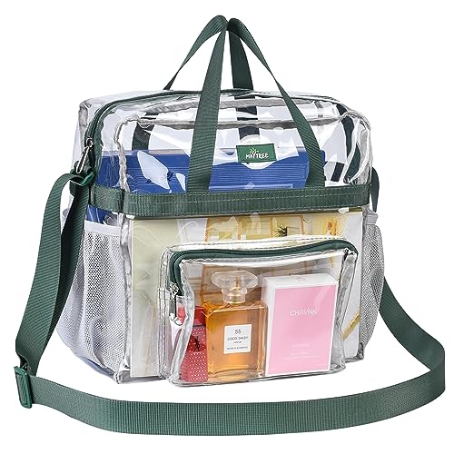 MAY TREE Clear Bag for Stadium Events 12×6×12 Clear Tote Lunch Bag with Reinforced Straps for Work, Sporting Events and Gym, Green - color: Green