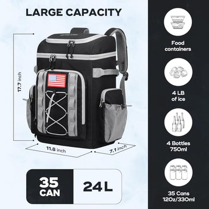 Maelstrom 35/50 Can Insulated Backpack Cooler, Leakproof Soft Lunch Ice Bag - color: Black, size: 35 Can