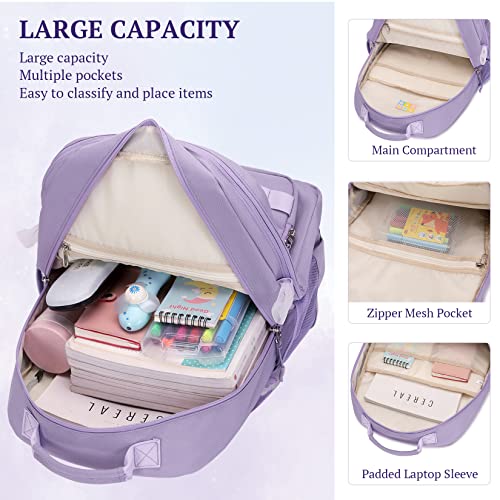 Lanola Backpack for Men Women Classic Water-resistant Lightweight Travel School Backpack Casual Daypack Laptop Backpack Fit 15.6 Inch - Beige - color: Rainbow Zipper-beige