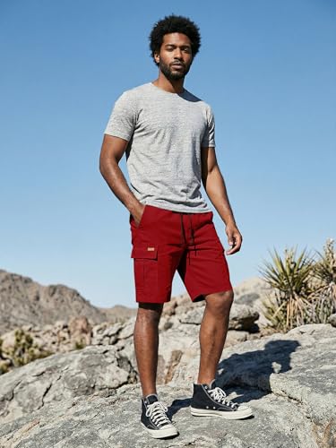 JMIERR Men's Cotton Chino Stretch Twill Cargo Shorts with Pockets - color: 1red, size: Medium