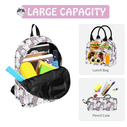Cat Cute 3PCS Backpack Set for Teens Elementary Middle High School, 17 Inch Lightweight Classic Backpack 3 in 1 Set for Girls Boys, Kids Back to School Backpack with Lunch Box Pencil Case - color: Cat