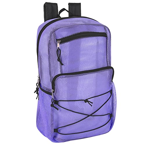 Trail maker Deluxe See Through Mesh Backpack with Bungee Cord & Adjustable Padded Straps for Swimming, Travel (Lavender) - color: Lavender