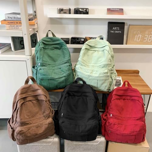 Green Canvas Backpack for Women Retro Aesthetic Rucksack Basic Backpack for High School/College Students Travel Laptop Bag - color: Forest Green