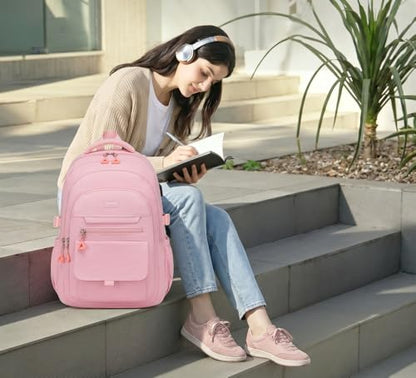 Cute Backpacks for Girls, Teens Aesthetic High School Laptop Backpack College Student Women Bookbag, Mochilas Escolares para Niñas, Pink - color: Pink, size: 15.6in