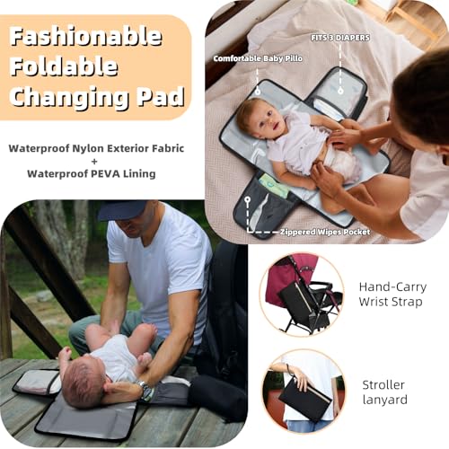ROSEGIN Diaper Bag Backpack with Changing Pad, Pacifier Case, Baby Bag for Boy Girl Toddler - Large, Stylish, Waterproof Travel Quilted Diaper Bag for Mom - Baby Shower - Black Grey - color: Black/Gray