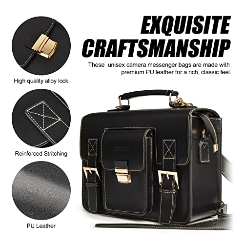 Cwatcun 3-in-1 Retro Camera Bag, PU Leather Camera Crossbody/Backpack/Case - color: Black, size: Small