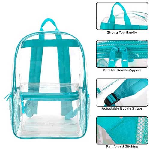 Trail maker Clear Backpack Heavy Duty with Padded Straps, Side Pockets for Kids, Boys, Girls, School, Stadium Approved Events - color: Turquoise