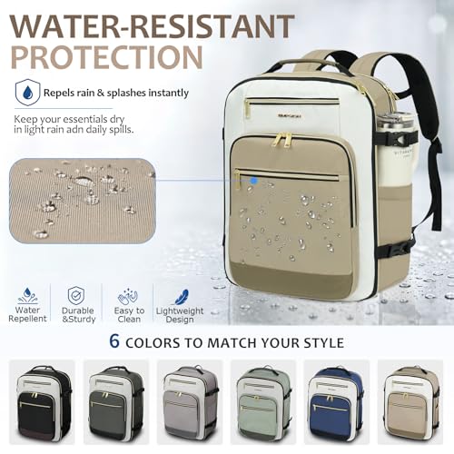 EMPSIGN 40L Travel Backpack for Women & Men, Airline Approved Carry On Backpack, TSA Personal Item Bag Waterproof, Overnight Weekender Essentials Backpacks for Business fits 17" Laptop, Khaki - color: Beige/Khaki/Light Brown