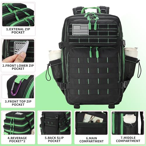 45L Military Tactical Backpacks 3 Days Assault Pack Bag Fitness Rucksack Bug Out Bag Hiking Treeking - color: Black&green