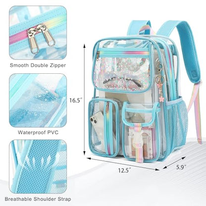 Clear Backpack for Girls Women, School Bookbag Heavy Duty See Through Backpacks (Sky Blue) - color: Blue