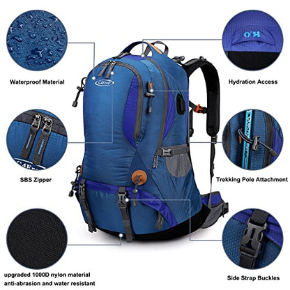 G4Free 50L Hiking Backpack Waterproof Daypack Outdoor Camping Climbing Backpack with Rain Cover for Men Women - color: Blue01
