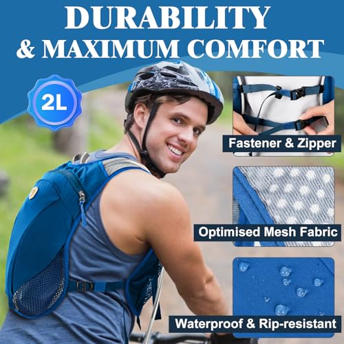 Hydration Backpack with 2L Water Bladder Bag, Lightweight and Breathable Running Vest for Men, Adjustable Chest Straps Water Pack for Cycling Hiking Climbing Outdoor - color: Blue