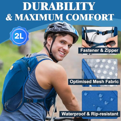 Hydration Backpack with 2L Water Bladder Bag, Lightweight and Breathable Running Vest for Men, Adjustable Chest Straps Water Pack for Cycling Hiking Climbing Outdoor - color: Blue