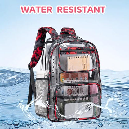Bluboon Clear Backpack Heavy Duty Kids Boys Clear Bookbag See Through Backpacks with Pencil Case for College Work (Transparent Red) - color: Transparent Red