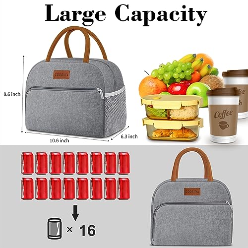 Coobiiya Lunch Bag Lunch Box for Women Men,Small Leak-proof Cute Lunch Tote Large Capacity Reusable Insulated Cooler Lunch Container for Work/Office/Picnic/Beach，Grey - color: Gray