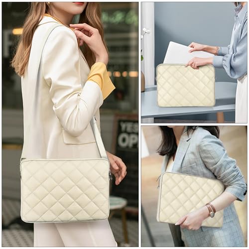Puffy Quilted Laptop Sleeve with a Removable Shoulder Strap Compatible with MacBook Air/Pro, 13-13.3 inch Notebook, Compatible with MacBook Pro 14 inch M3 M2 M1 Chip 2023-2021 - color: Sleeve - Beige, size: 13-13.3 inch