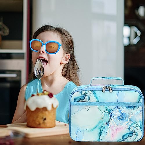 LEDAOU Kids Lunch Box, Insulated Lunch Bag for Girls Boys, Reusable Lunchbox for School Preschool Kindergarten Daycare, Lightweight Blue Marble Lunch Tote - color: Marble Blue