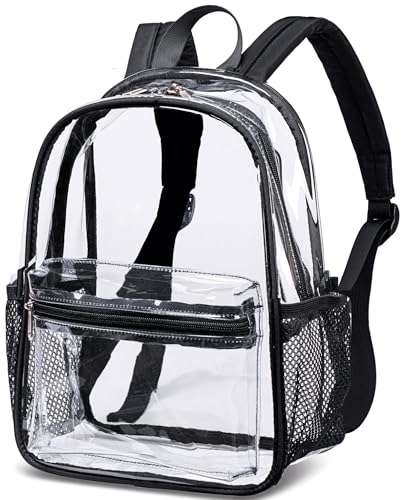 BTOOP Clear Mini Backpack for Stadium Events 12x12x6 Small Transparent Backpacks Plastic See Through Clear Bag for Concerts Work Festival Security Travel - color: Black-clear 2, size: 12'' H-Mini