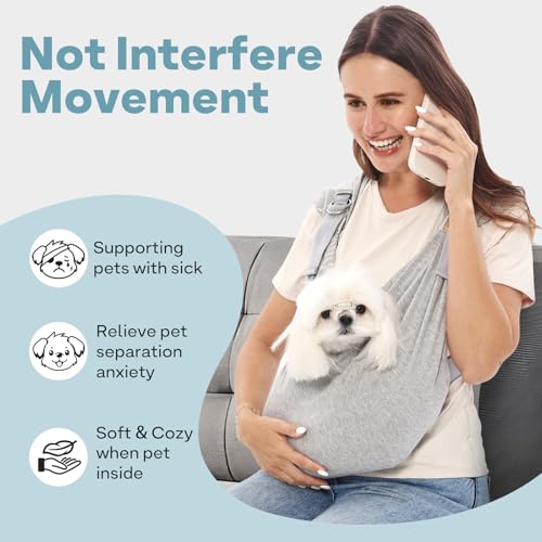 Supet Dog Carrier Sling for Small Dogs, Hands Free Adjustable Soft Cotton Puppy Chest Bag Carrier, Anti-Anxiety & Back Pain Relief Pet Front Pack (Grey, Plus) - color: Grey, size: Plus (5-12 LBS)