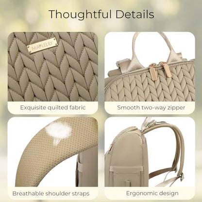 MAPLELILY Large Diaper Bag Backpack, Stylish Baby Travel Diaper Bag, Khaki | Waterproof lightweight maternity hospital backpack. With changing pad, stroller straps, insulated pocket. Mom, dad, toddler - color: Brown Taupe