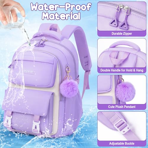 Fimibuke Backpacks for Girls, 3 PCS Waterproof School Backpack with Lunch Box & Pencil Pouch for Kids Teen Girl, Cute Bookbag School Bag for Elementary Middle High School Student Ages 6+(Pink) - color: Pink