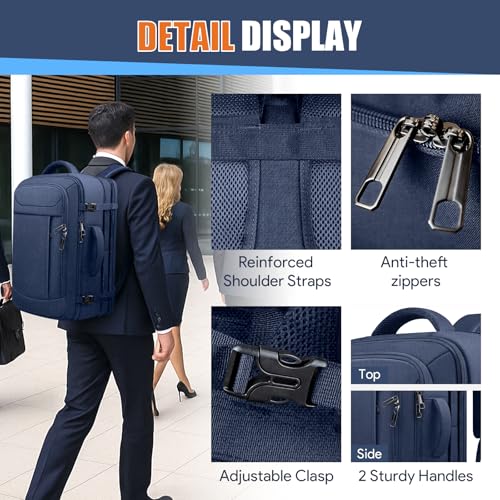 Expandable Carry On Backpack 45L, Large Travel Weekender Bag with Waterproof Wet Pocket, Anti-Theft TSA 18 Inch Laptop Rucksack for Men Women Flight Approved Business, Blue - color: Blue, size: XX-Large