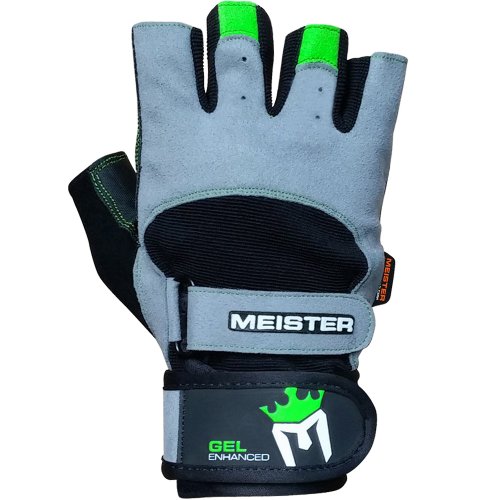 Meister Wrist Wrap Weight Lifting Gloves w/Gel Padding - color: Gray / Neon Green, size: Large