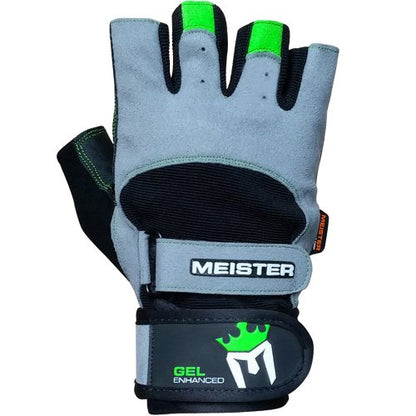 Meister Wrist Wrap Weight Lifting Gloves w/Gel Padding - color: Gray / Neon Green, size: Large