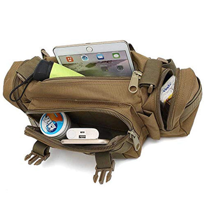 Tactical Duffel Bags for Men, 3P Military Molle Waist Fanny Packs EDC Utility Pouch Crossbody with Shoulder Strap Hand Carry - color: Tan