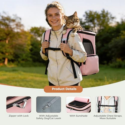 Lekereise Pet Carrier Backpack Expandable Cat Backpack for Small Dogs Cats, Dog Backpack Bag with Breathable Mesh, Pink - color: Pink, size: 23.6"L x 13.4"W x 15.0"H