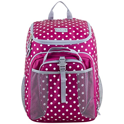 FUEL Lunch Backpack Set Water Resistant Bookbag Bag Soft Reusable Insulated Cooler Lunch Box Thermal Travel Office Lunch Bag, Pink Polka Dots - color: Pink Polka Dots