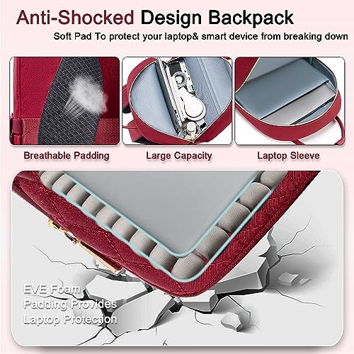 Weitars Lunch Backpack for Women,15.6 Inch Laptop Backpacks Travel Backpack for Women,Work Back pack,Teacher Nurse Back pack Insulated Lunchbox Backpacks - color: Wine Red