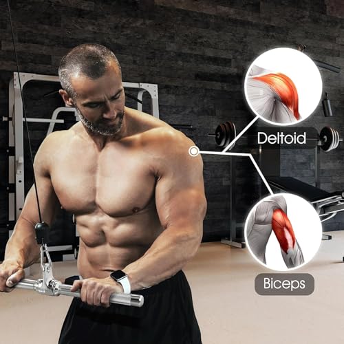 Yes4All Cable Machine Attachment, Row Handles, Tricep Rope, Straight Bar, V Bar, LAT Pulldown Accessories Load 880 LB for Home Gym - color: L. (Chrome) Tricep Rope + Straight Bar