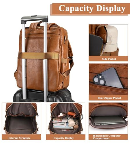 myfriday PU Leather Large Backpack Purse for Women Casual Travel Backpack Convertible Satchel Handbags With Luggage Strap (Brown) - color: Brown