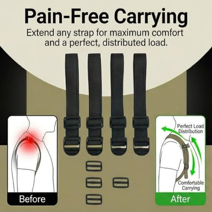 4 Pack Backpack Straps Extender with Adjustable Buckles | Polypropylene, adjustable buckles. Extends straps for bags, fanny packs, travel. Durable, easy to use. 4 pack.