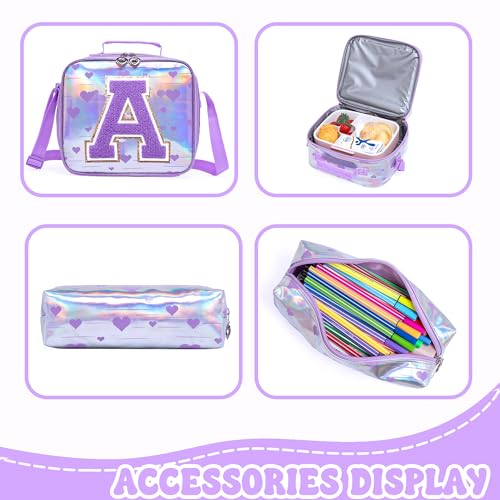 Meetbelify Backpack for Girls Letter Backpacks for Elementary Student Teen Girls Cute School Bag Kids Bookbag for Kids 8-10 - color: Initial a Purple