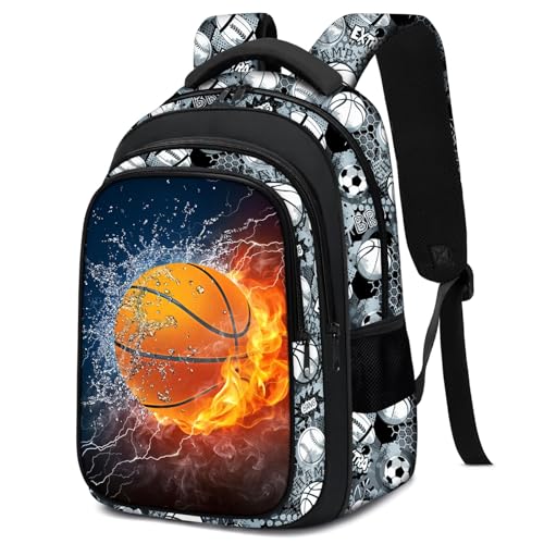 School Backpack for Boys - Basketball Boys Backpack for Kids Children Teens Elementary Middle School - 17″ Sport Bookbag Travel Back Pack for Age 6-18 - color: Basketball Backpack01