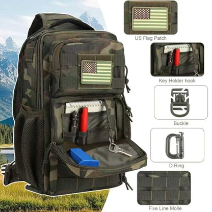 Rover Sling Pack Tactical Shoulder Sling Bag Backpack with Bottle Holder Crossbody Chest Bag, Woodland - color: Woodland