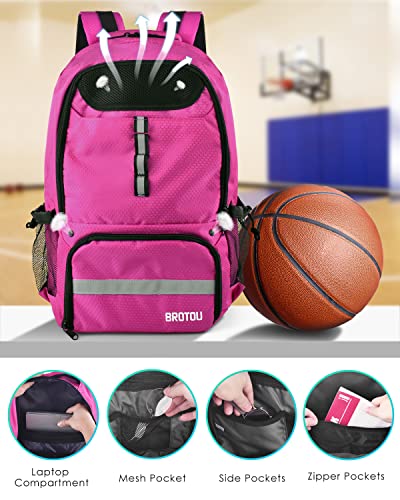 BROTOU Basketball Backpack, Large Basketball Bag with Shoes and Ball Compartment, Soccer Backpacks for Basketball/Volleyball - color: Pink