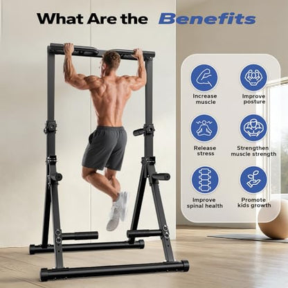 Foldable Pull Up Bar Free Standing, Strength Training Pull-up Bars Adjustable Pull Up Station, Power Tower Pull Up Bar MultiFunction Pull Up Dip Station Workout Equipment For Home Gym Support 480 LBS - color: black