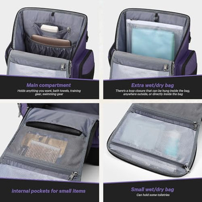 Maelstrom Waterproof Swim Backpack, Gear Sports Bag With Shoe Compartment - color: Purple