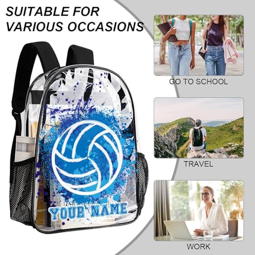 Custom Volleyball Clear Backpack Heavy Duty for Girls Kids Boys | Large Cool PVC Volleyball Theme Printing Transparent Backpacks for Schools Stadium Concerts Work - Clear/Black - color: Volleyball Clear Backpack 2 Black Custom