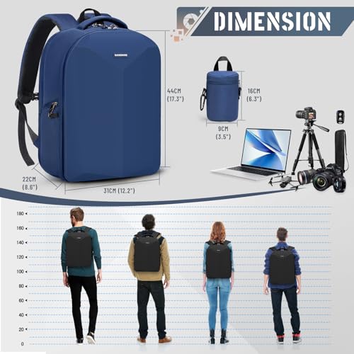 RAINSMORE Camera Backpack Hard Shell for DSLR/SLR Waterproof Camera Bag with Laptop Compartment 15.6 Inch Professional Camera Case with Rain Cover Photography Backpack Bag with Camera Lens Case Blue - color: Blue