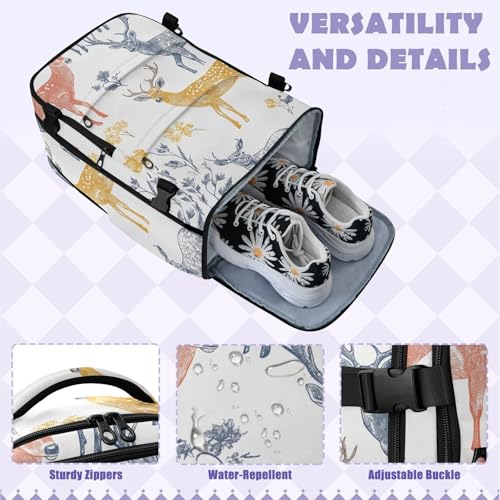 GuoChe Travel Backpack Water Resistant 20L Capacity with Independent Shoe Compartment for Travel Deer & Floral on Cream - color: Color 1