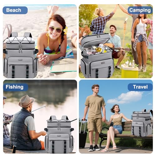 Weitars Insulated Cooler Backpack,Double Deck Waterproof Soft Cooler Bag,Backpack Coolers Leak Proof Lunch Backpack for Men Women for Travel,Camping,Picnic,Beach,Picnic,Outdoor 31L/52 Can - color: Gray