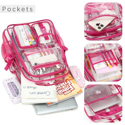 abshoo Large Clear Backpack For Girls Women School Bookbag Heavy Duty Transparent Backpacks (Hot Pink) - color: Hot Pink