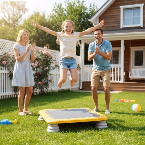 Mini Trampoline for Kids, Rebounder Bouncing Board with Non-Slip Base, Sensory Balance & Bounce Jumping Toy, Gift for 3-12 Boys & Girls Max Load 200 lbs - color: Yellow